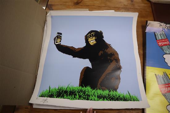 T.Wat, limited edition prints, Knickers Off ..., signed, numbered 6/25 and Chimp Selfie, signed artists proof,